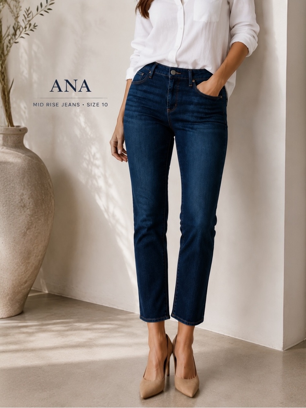 a.n.a Mid Rise Straight Leg Jeans Size 10 Dark Wash Stretch Denim Cropped